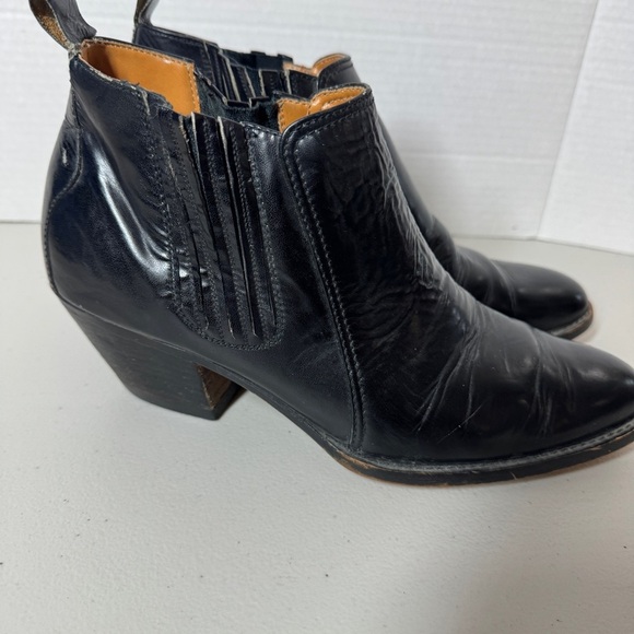 Black Leather Chelsea Western Block Heel Classic Pull-On Ankle Boots Size 8.5 - Picture 6 of 16